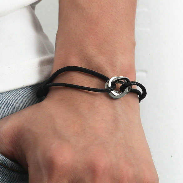 Titanium Steel Heart Pattern Hollow Three Heart Love Unisex Couple Adjustable Hand Rope Bracelet