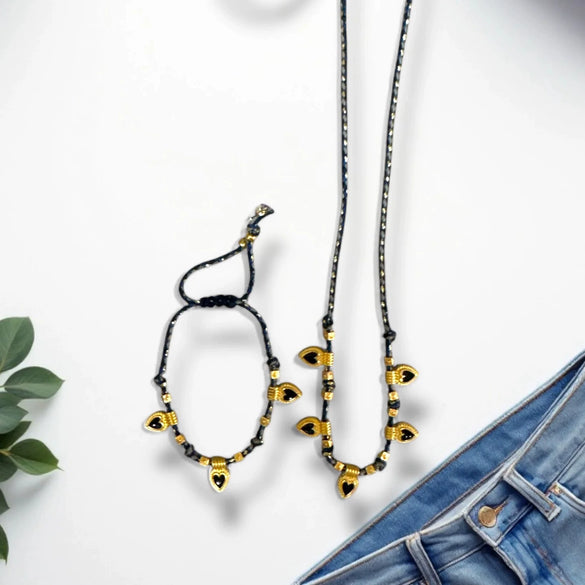 Titanium Steel Heart Pendant Necklace And Bracelet Set Electroplated Fashion Style