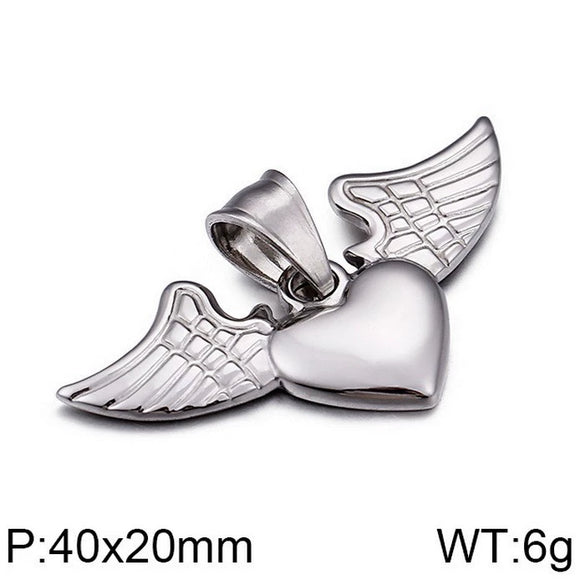 Titanium Steel Heart Pendant Necklace With Angel Wings And Electroplating Process