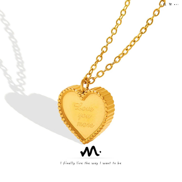 316L Stainless Steel Heart Pendant Necklace With Frosted Finish And Cross Chain Style