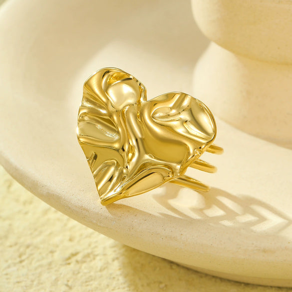 Titanium Steel Heart Pleated Ring Electroplated Love Styling Women's Accessories