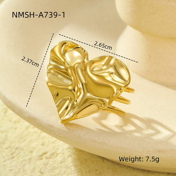 Titanium Steel Heart Pleated Ring Electroplated Love Styling Women's Accessories