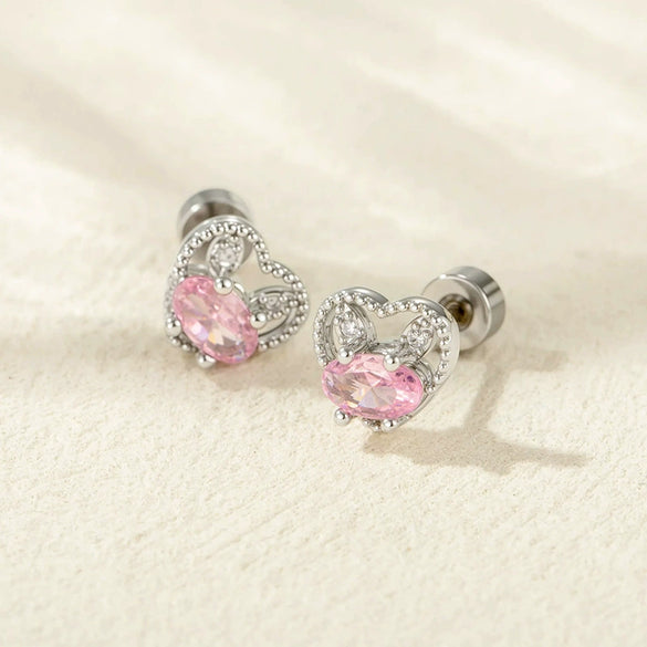 Titanium Steel Heart Rabbit Earrings With Zirconia For Women