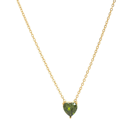 Titanium Steel Heart Shape Birthstone Pendant Necklace Electroplated O Word Chain Unisex
