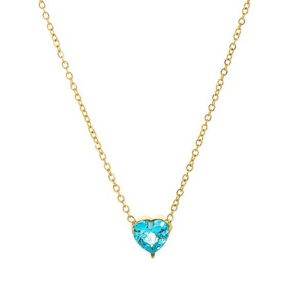 Titanium Steel Heart Shape Birthstone Pendant Necklace Electroplated O Word Chain Unisex