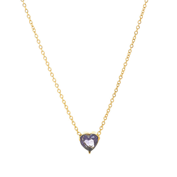 Titanium Steel Heart Shape Birthstone Pendant Necklace Electroplated O Word Chain Unisex