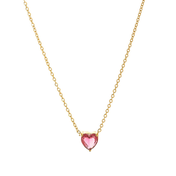 Titanium Steel Heart Shape Birthstone Pendant Necklace Electroplated O Word Chain Unisex