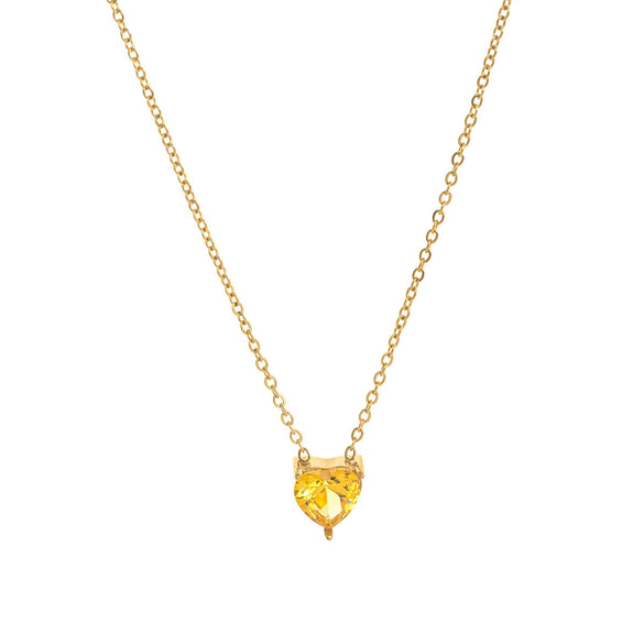 Titanium Steel Heart Shape Birthstone Pendant Necklace Electroplated O Word Chain Unisex