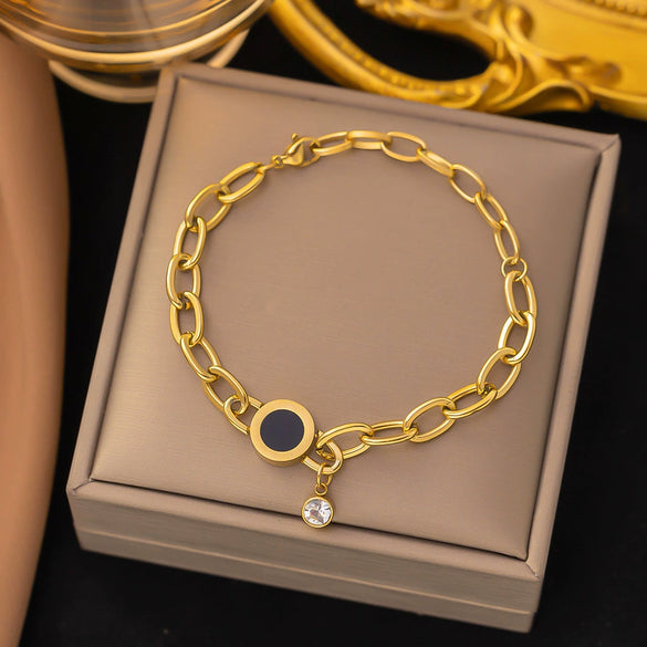 Titanium Steel Heart Shape Electroplated Women's Jewelry Bracelet With Zircon And Pearl