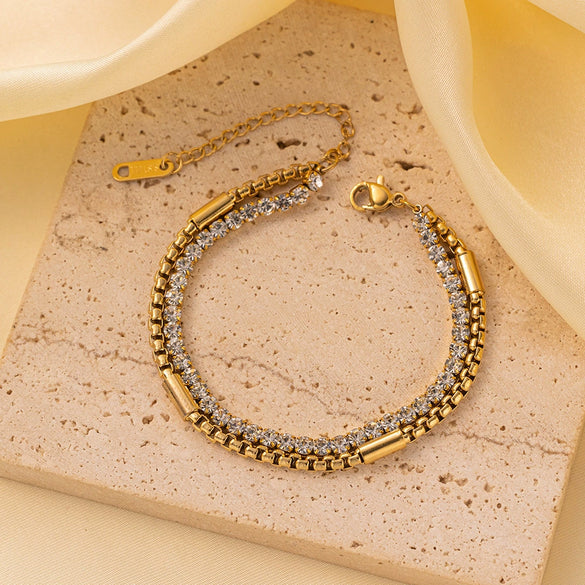 Titanium Steel Heart Shape Electroplated Women's Jewelry Bracelet With Zircon And Pearl