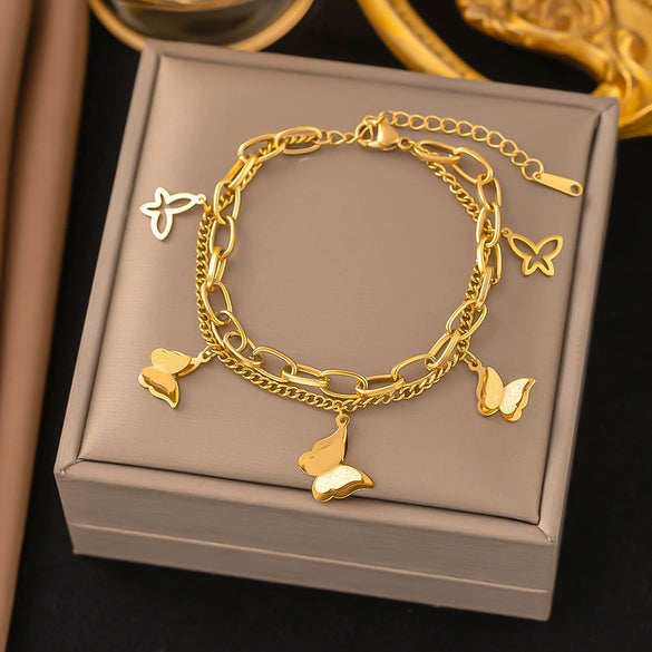 Titanium Steel Heart Shape Electroplated Women's Jewelry Bracelet With Zircon And Pearl