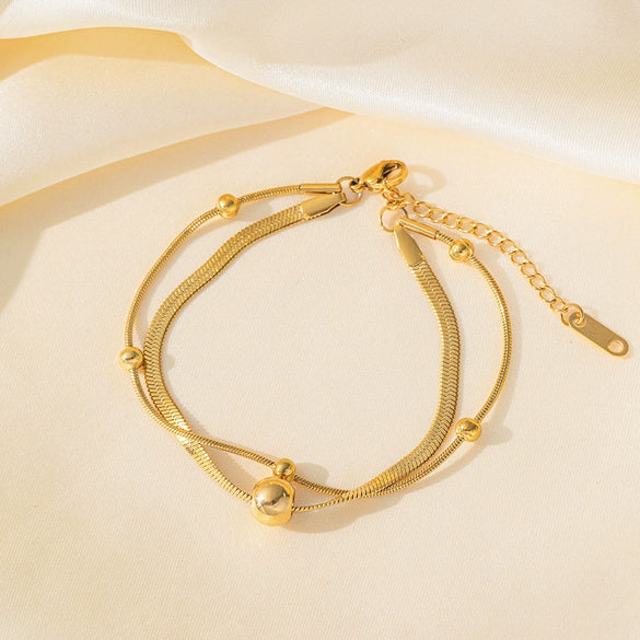 Titanium Steel Heart Shape Electroplated Women's Jewelry Bracelet With Zircon And Pearl