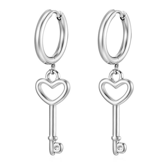 Titanium Steel Heart Shape Love Key Pendant Necklace And Earrings With Electroplating O Chain Women's Fashion Simple Light Luxury Style