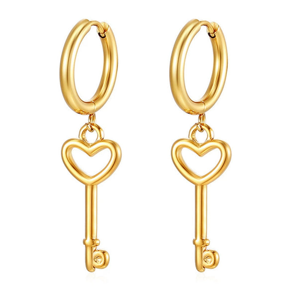 Titanium Steel Heart Shape Love Key Pendant Necklace And Earrings With Electroplating O Chain Women's Fashion Simple Light Luxury Style