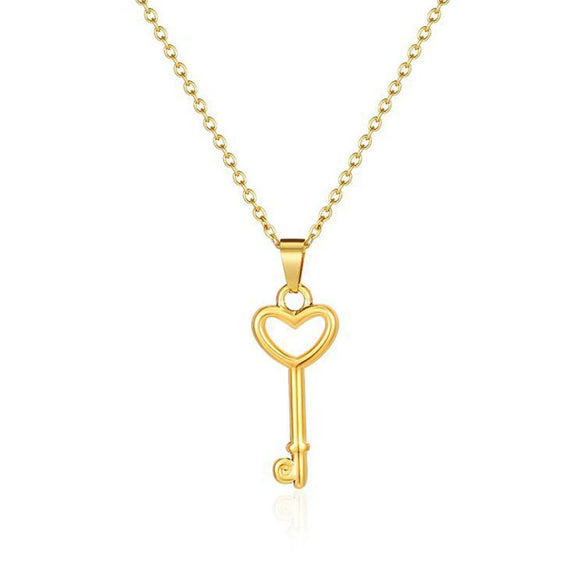 Titanium Steel Heart Shape Love Key Pendant Necklace And Earrings With Electroplating O Chain Women's Fashion Simple Light Luxury Style