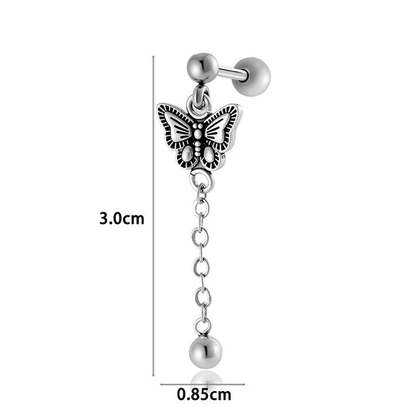 Titanium Steel Heart Shape Piercing Earrings With Electroplating French Retro Punk Style For Women