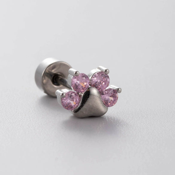 Titanium Steel Heart Shape Pink Zircon Ear Nail Sweet Style Earrings