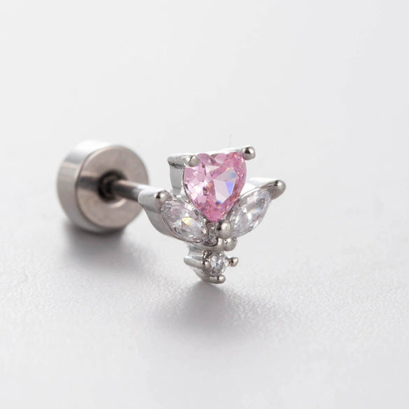Titanium Steel Heart Shape Pink Zircon Ear Nail Sweet Style Earrings
