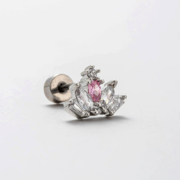 Titanium Steel Heart Shape Pink Zircon Ear Nail Sweet Style Earrings