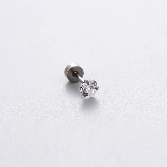 Titanium Steel Heart Shape Sweet Style Zirconia Earrings For Women