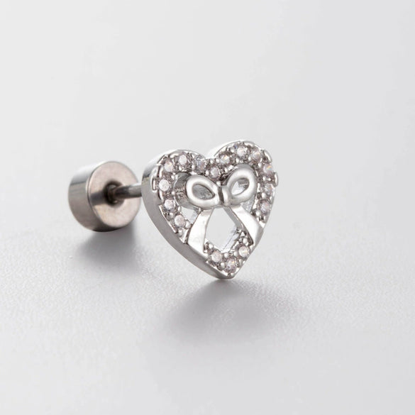 Titanium Steel Heart Shape Sweet Style Zirconia Earrings For Women