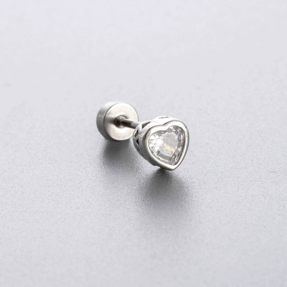 Titanium Steel Heart Shape Zircon Earrings For Women With Fresh Style