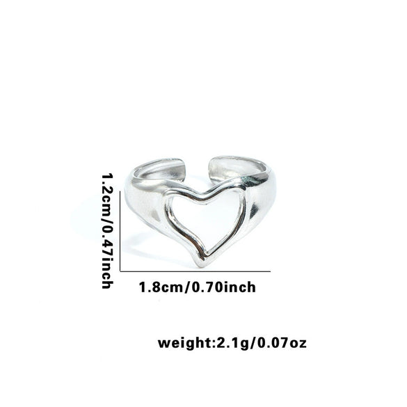 Titanium Steel Heart Shaped Geometric Ring With Electroplating For Female And Unisex Style