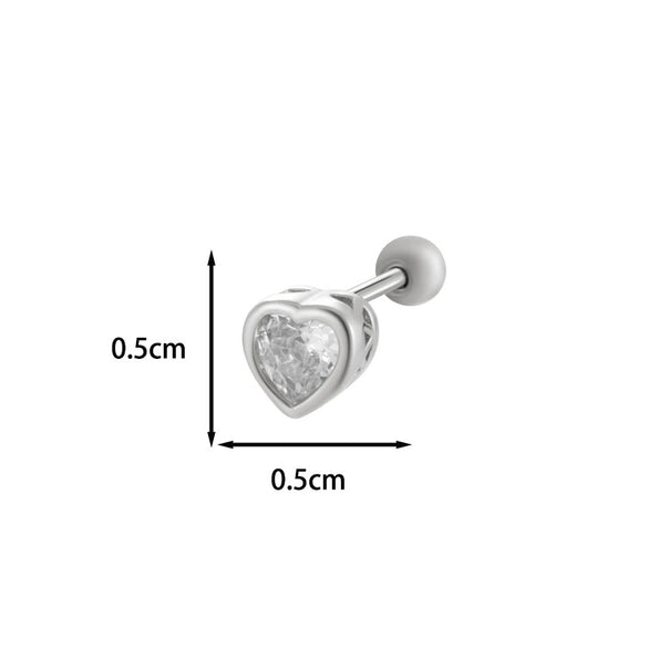 Titanium Steel Heart Shaped Inlaid Zircon Women's Piercing Earrings With Small Fresh Style