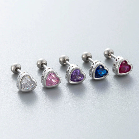 Titanium Steel Heart Shaped Inlaid Zircon Women's Piercing Earrings With Small Fresh Style
