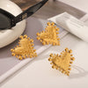 Titanium Steel Heart Shaped Ring And Earrings With Hammer Pattern And Exaggerated Design Electroplated
