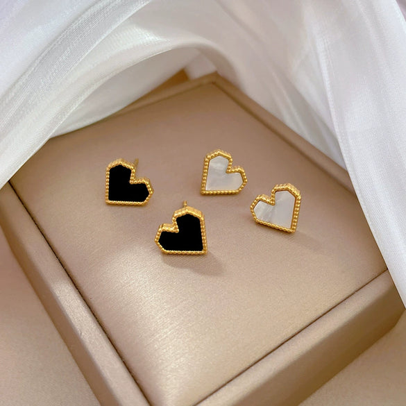 Titanium Steel Heart Shell Geometric Electroplated Minimalist Unisex Earrings