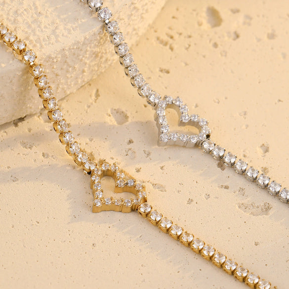 Titanium Steel Heart Zircon Bracelet Couple's Style 18K Gold Plated Electroplated