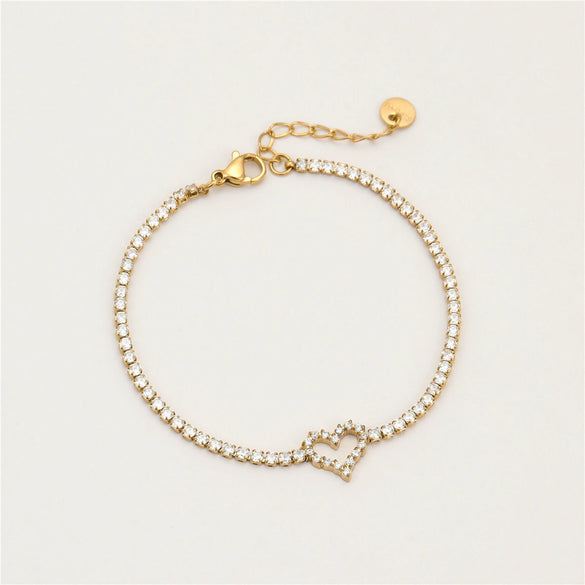 Titanium Steel Heart Zircon Bracelet Couple's Style 18K Gold Plated Electroplated