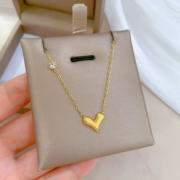 Titanium Steel Heart Zircon Normcore Style Electroplated Necklace With Geometric Pattern For Unisex