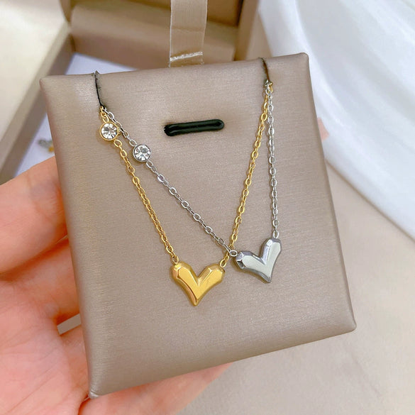 Titanium Steel Heart Zircon Normcore Style Electroplated Necklace With Geometric Pattern For Unisex