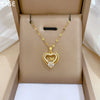 Titanium Steel Heartshaped Clavicle Chain With Copper Pendant And Geometric Pattern And Diamond Design