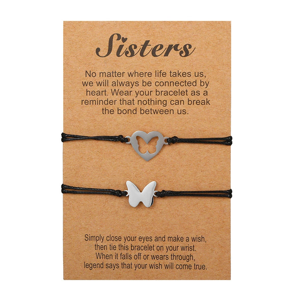 Titanium Steel Heartshaped Geometry Style Adjustable Unisex Bracelet 2Piece Set