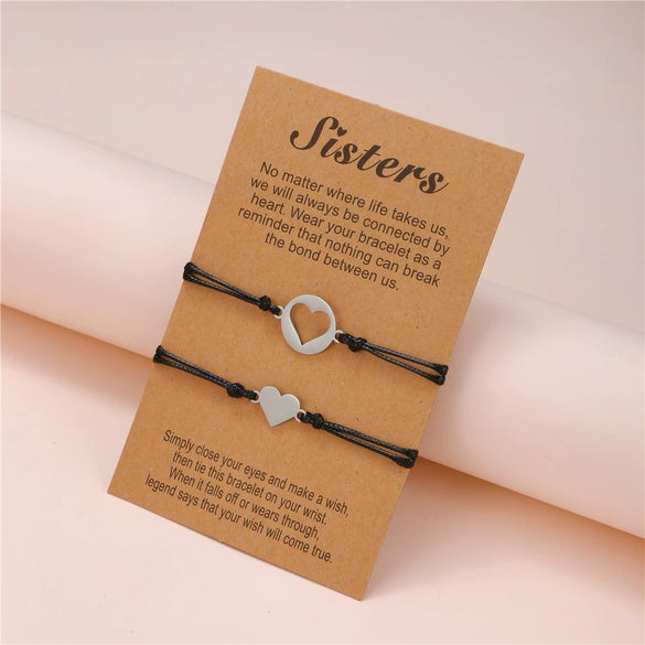 Titanium Steel Heartshaped Geometry Style Adjustable Unisex Bracelet 2Piece Set
