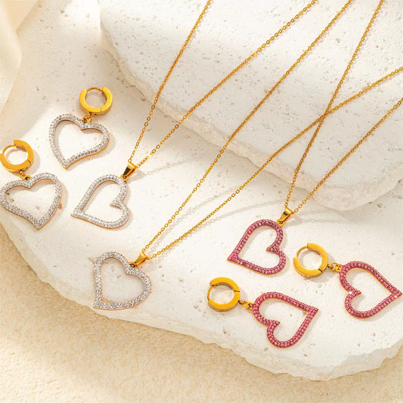Titanium Steel Heartshaped Jewelry Twopiece Set With Electroplating For Women