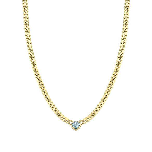 Titanium Steel Heartshaped Light Luxury Cuban Chain Necklace With Furnace Vacuum Plating And Diamond Design