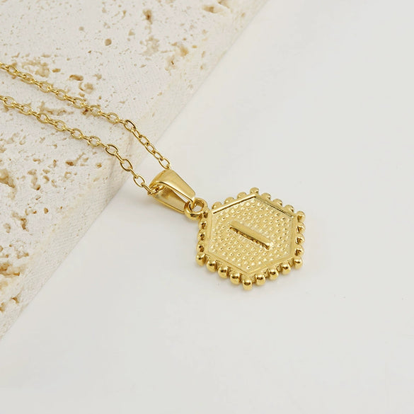 316L Stainless Steel Hexagonal Letter Pendant Necklace For Women With Electroplating And Ochain