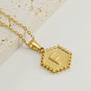 316L Stainless Steel Hexagonal Letter Pendant Necklace For Women With Electroplating And Ochain