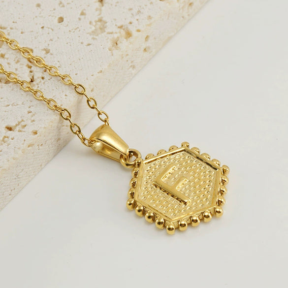 316L Stainless Steel Hexagonal Letter Pendant Necklace For Women With Electroplating And Ochain