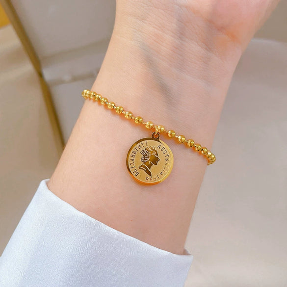 Titanium Steel Hip Hop Bracelet With Gold Inlaid Constellation Cartoon Style