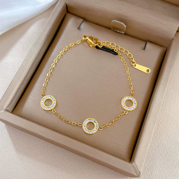 Titanium Steel Hip Hop Bracelet With Gold Inlaid Constellation Cartoon Style