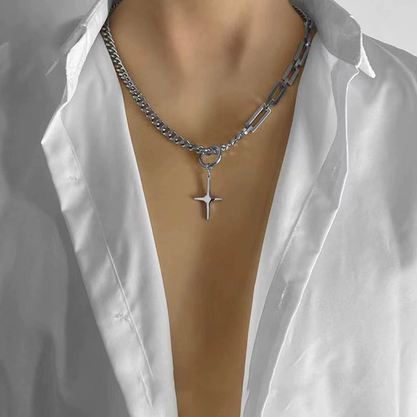 Titanium Steel Hip Hop Cross Detachable Clavicle Chain With Geometric Pattern And Polishing Design