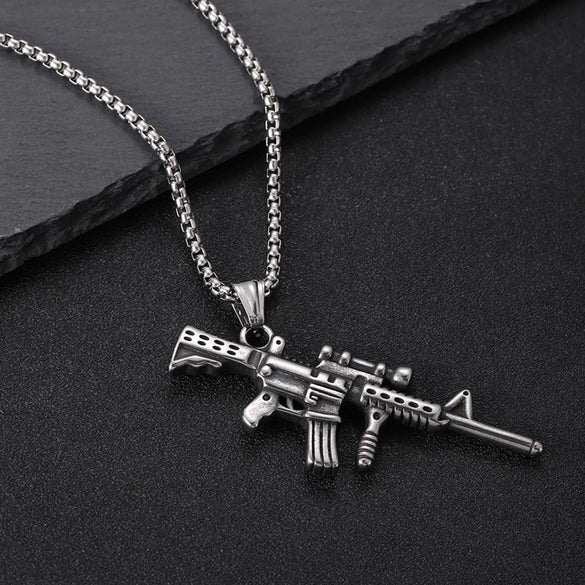 304 Stainless Steel Hip-Hop Punk Scissors COMD Hammer Turquoise Glass Stone Pendant Necklace