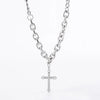 Titanium Steel Hiphop Style Geometric Diamond Cross Pendant Long Necklace