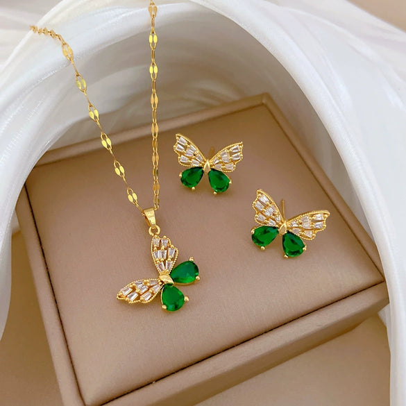 Titanium Steel Hollow Butterfly Women's Jewelry Set With Geometric Pattern And Electroplating Treatment