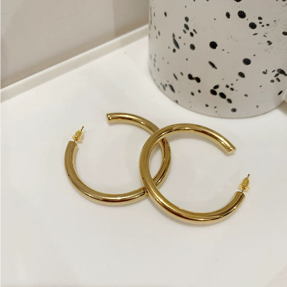 Titanium Steel Hollow Circle Geometric Inlaid With Gold Minimalist Earrings